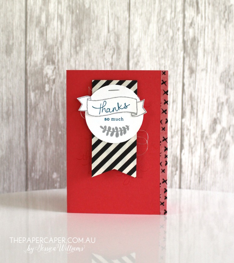 Endless Thanks for CASEing the Catty blog hop. Details @ www.thepapercaper.com.au. Stampin' Up! supplies: Endless Thanks stamp set, Everyday Chic washi tape, Typeset DSP, Silver thread...