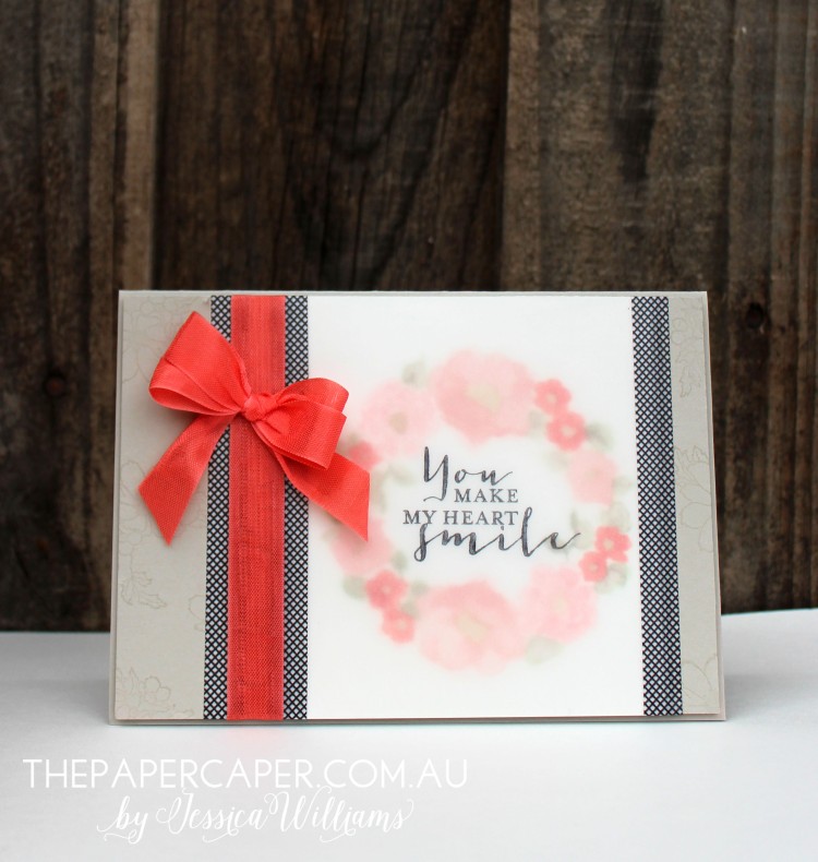 Timeless watercolour Love for EurekaStampers blog hop. Details @ www.thepapercaper.com.au. Stampin' Up! supplies: Timeless Love stamp set, Calypso Coral seam binding, Everyday Chic washi tape, Pink Pirouette, Blushing Bride and Calypso Coral inks...